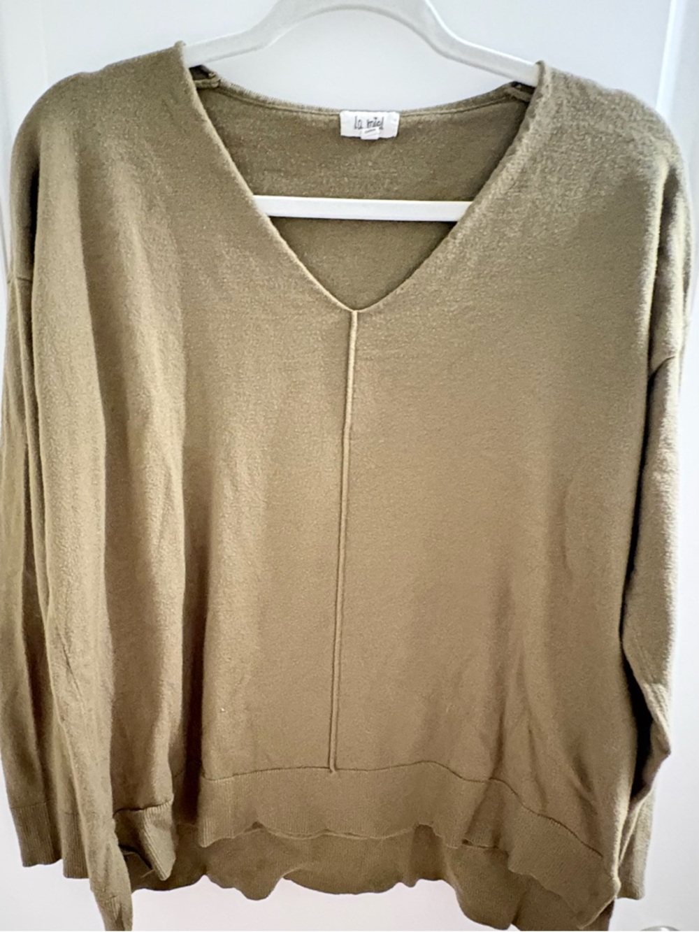 Olive Green V-Neck Women's Sweater